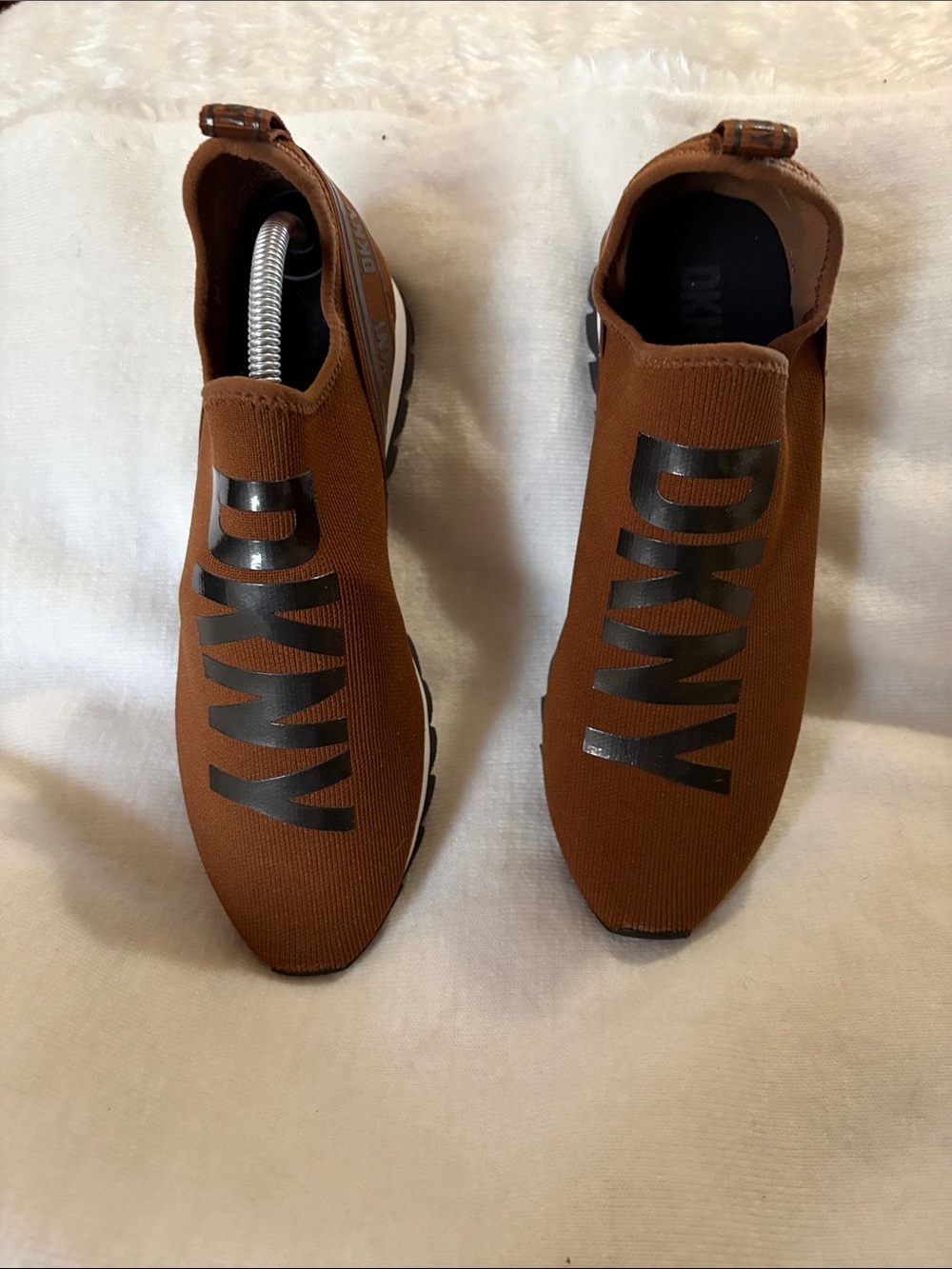 DKNY Brown Slip-On Sock Sneakers with Black Logo